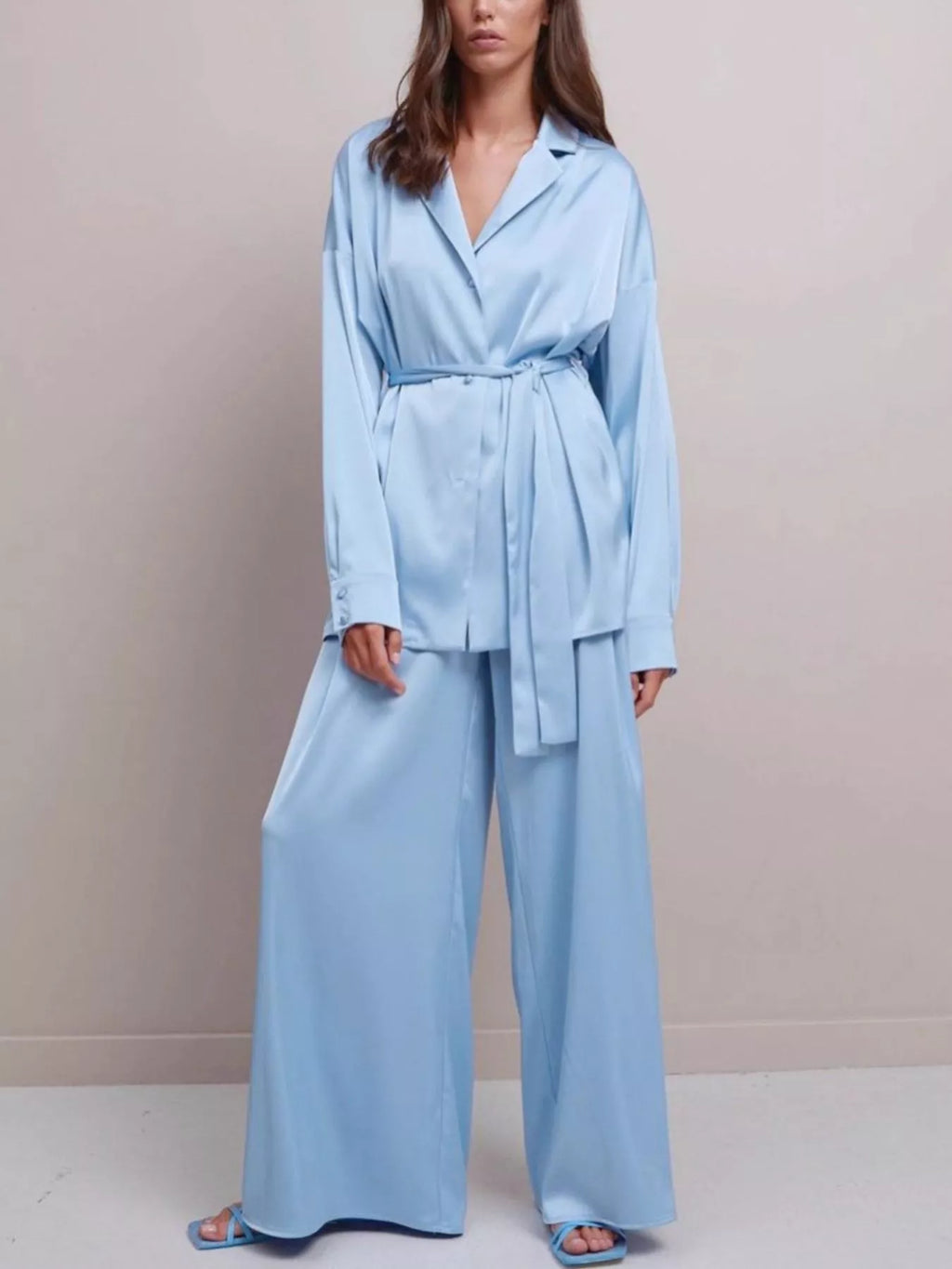 Satin Long Sleeve Shirt and Pants Set - Lilixa.store