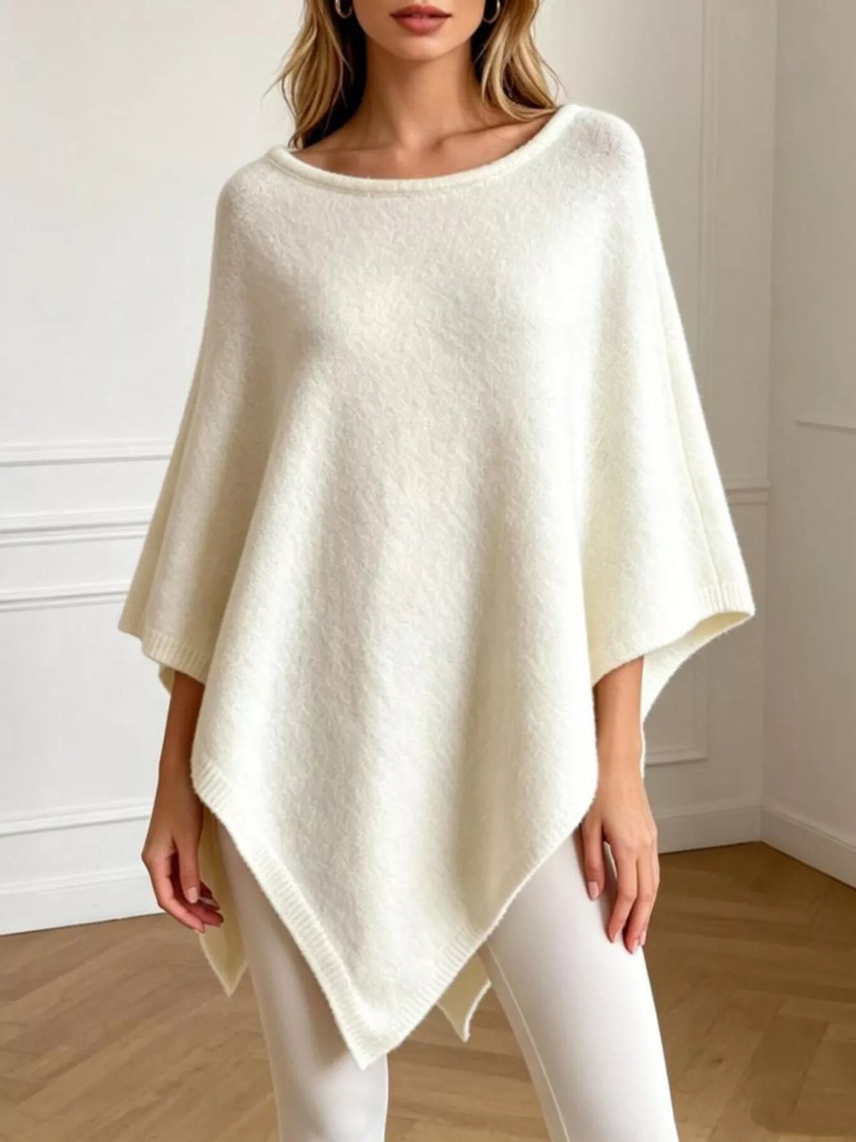 Asymmetrical Hem Knit Poncho - Lilixa.store