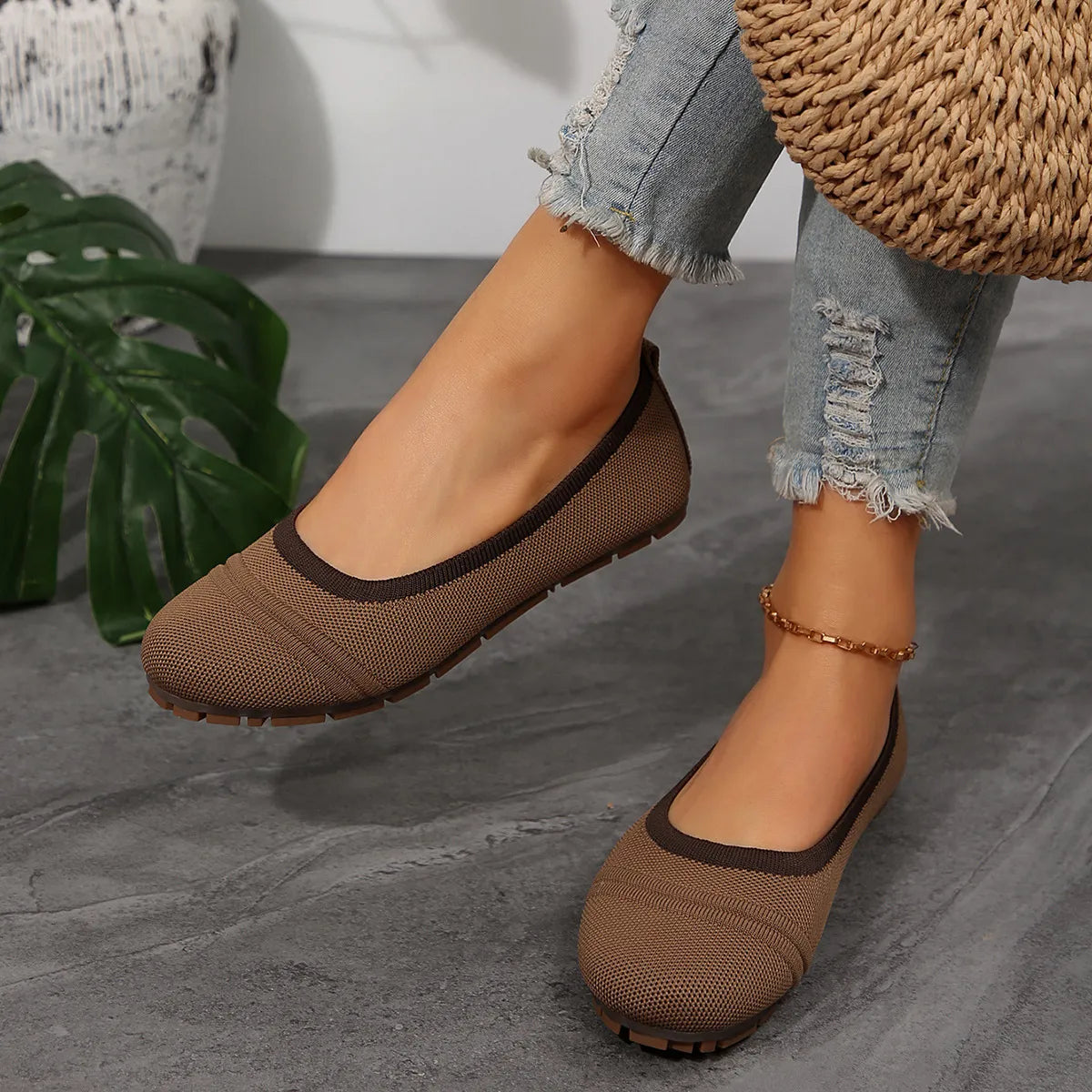 Mesh Round Toe Flat Slip-Ons, view 5