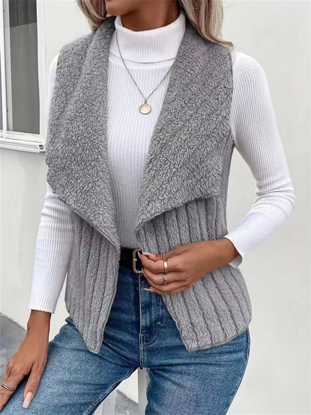 Cozy Fleece Open Front Vest Coat - Lilixa.store