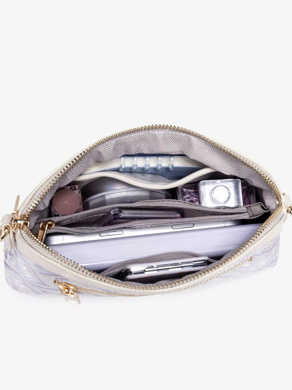 Geometric Pattern Crossbody Bag in White, view 9