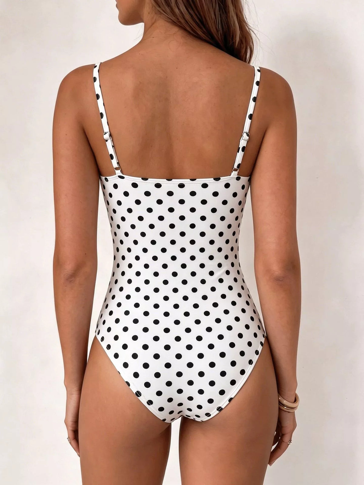 Polka Dot Cowl Neck Spaghetti Strap Bodysuit - Lilixa.store