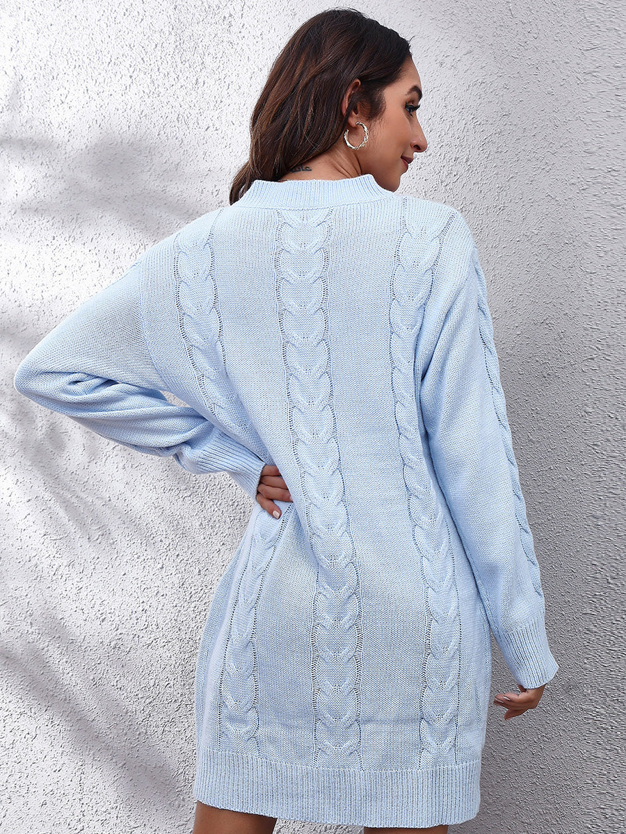 Cable-Knit Round Neck Sweater Dress, view 4