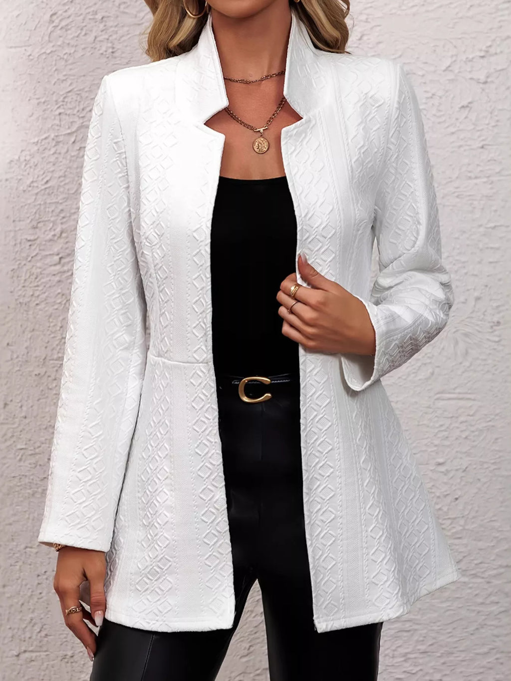 Textured Open Front Slim Fit Blazer - Lilixa.store