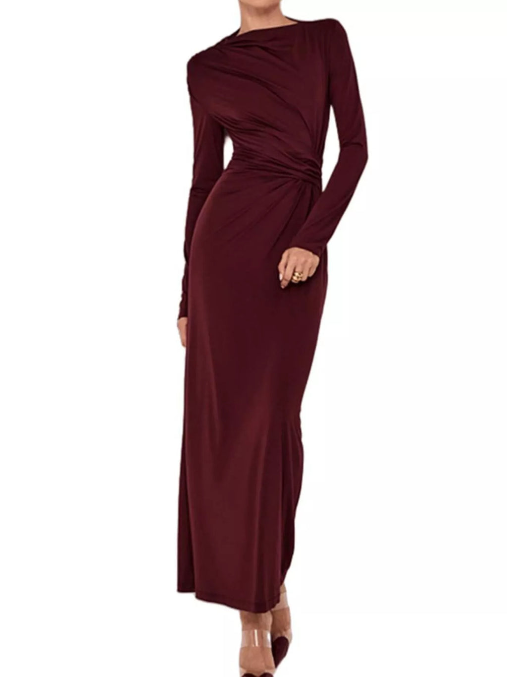Ruched Long Sleeve Bodycon Maxi Dress - Lilixa.store