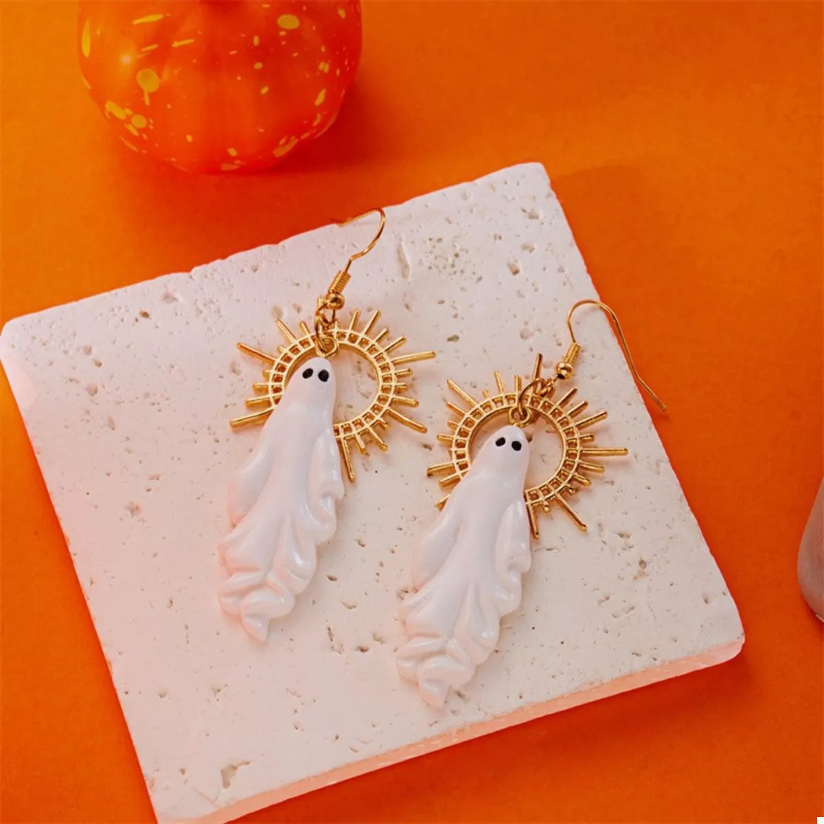 Halloween Sunburst Ghost Drop Earrings - Lilixa.store