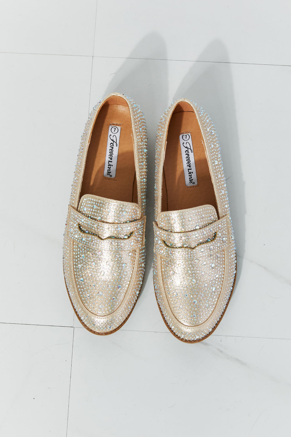 Forever Link Make It Shine Rhinestone Loafers in Champagne, view 3