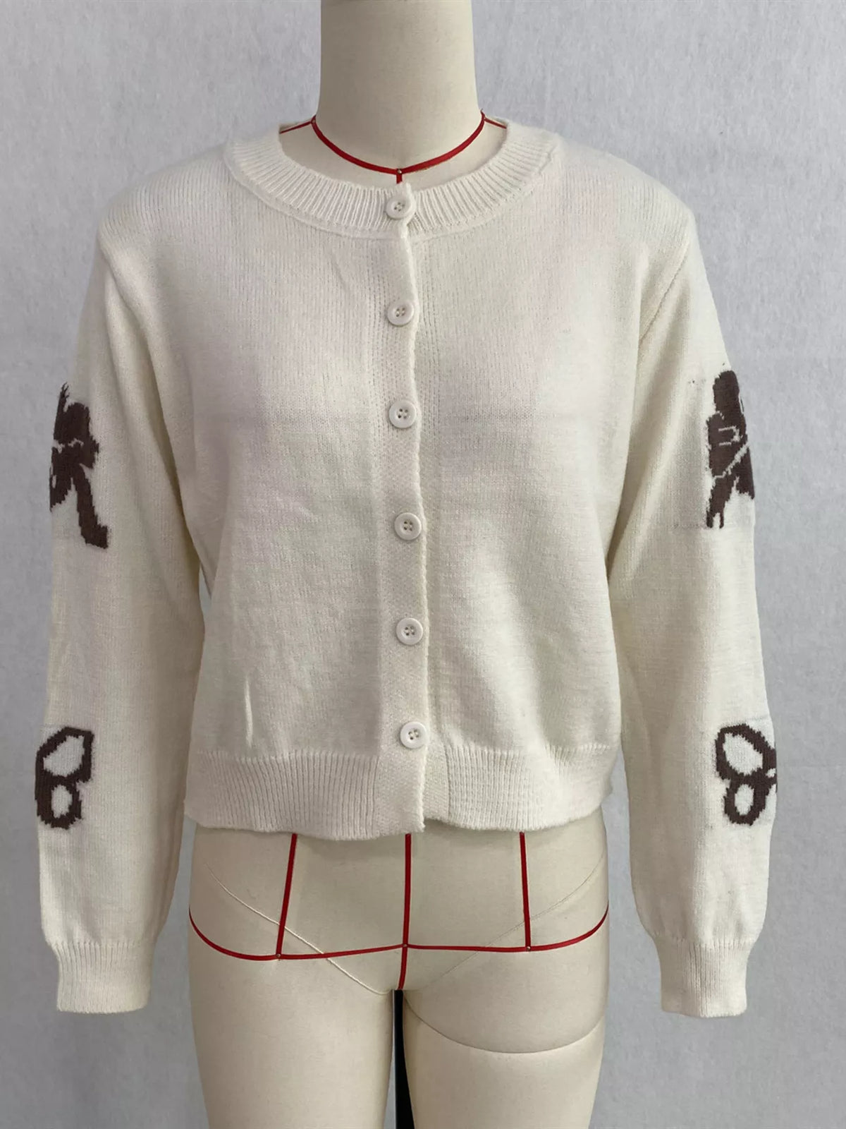 Floral Crew Neck Cropped Knit Cardigan, view 27