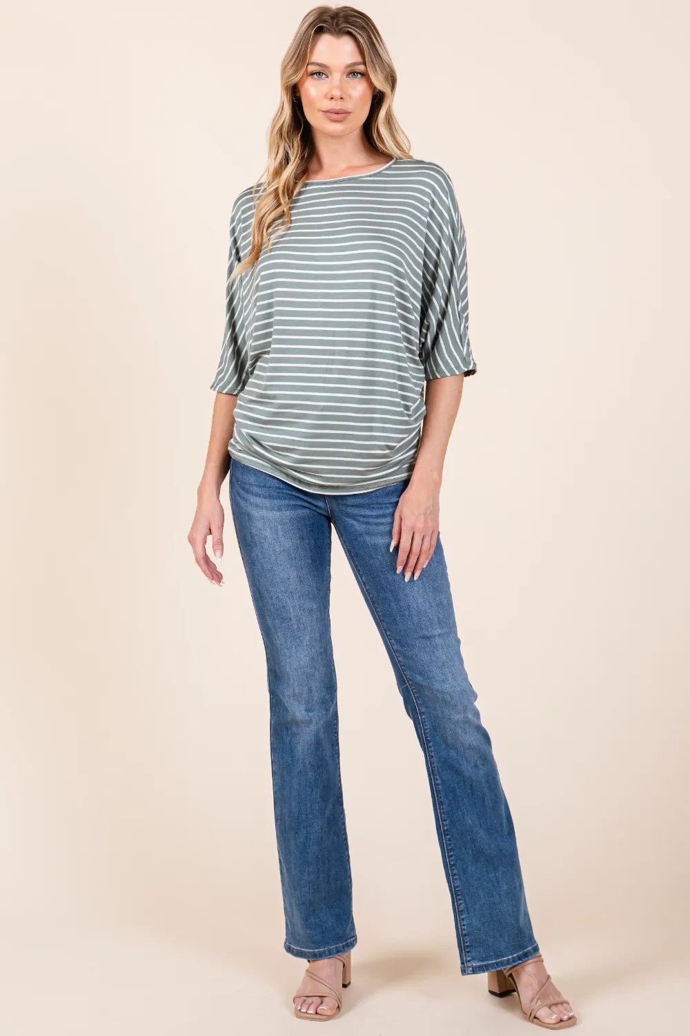 BOMBOM Striped Boat Neck Dolman Sleeve Top - Lilixa.store