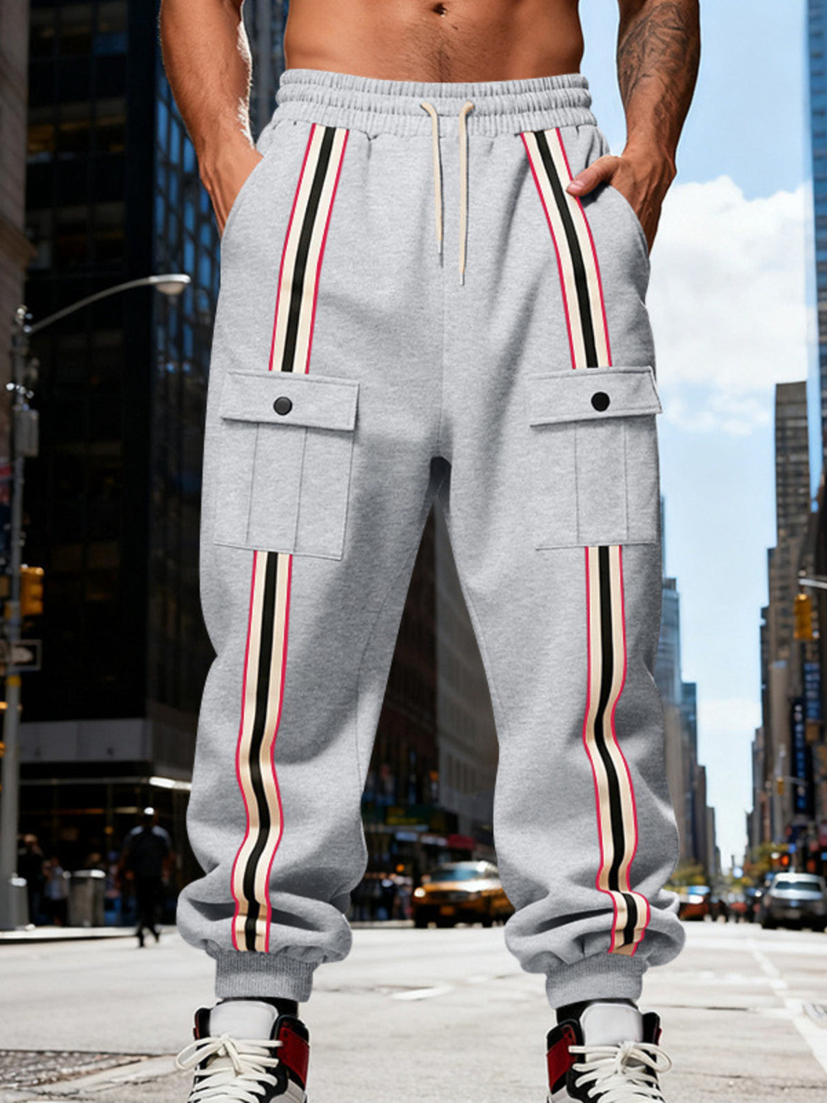 Men's Full Size Casual Striped Cargo Joggers Plus Size