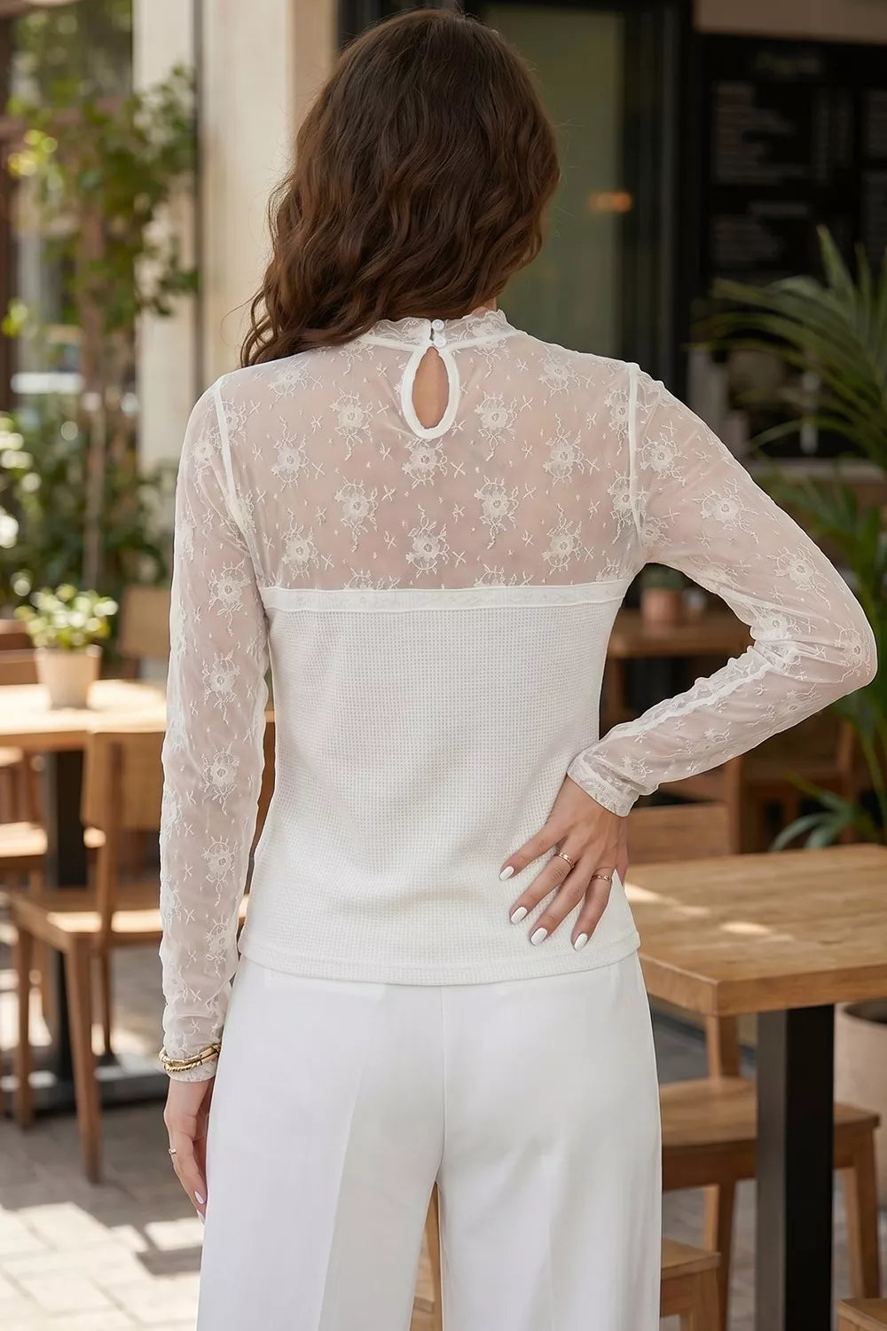 Lace Mesh Long Sleeve Top - Lilixa.store