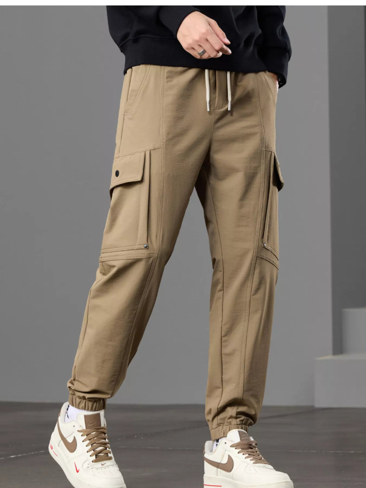 Men's Casual Cargo Pants with Drawstring Waist