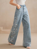 Embroidered Wide-Leg Jeans - Lilixa.store