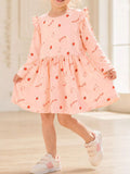 Children's Strawberry and Bunny Print Ruffled Long-Sleeve A-Line Dress - Lilixa.store