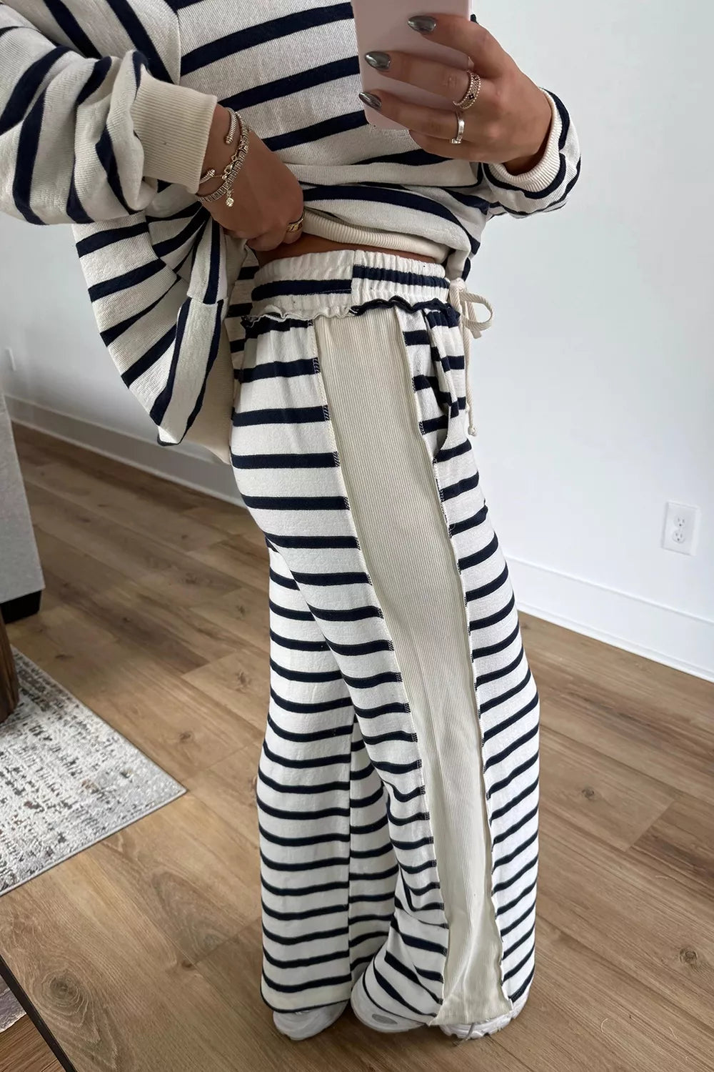 Striped Long Sleeve Top and Wide-Leg Pants Set