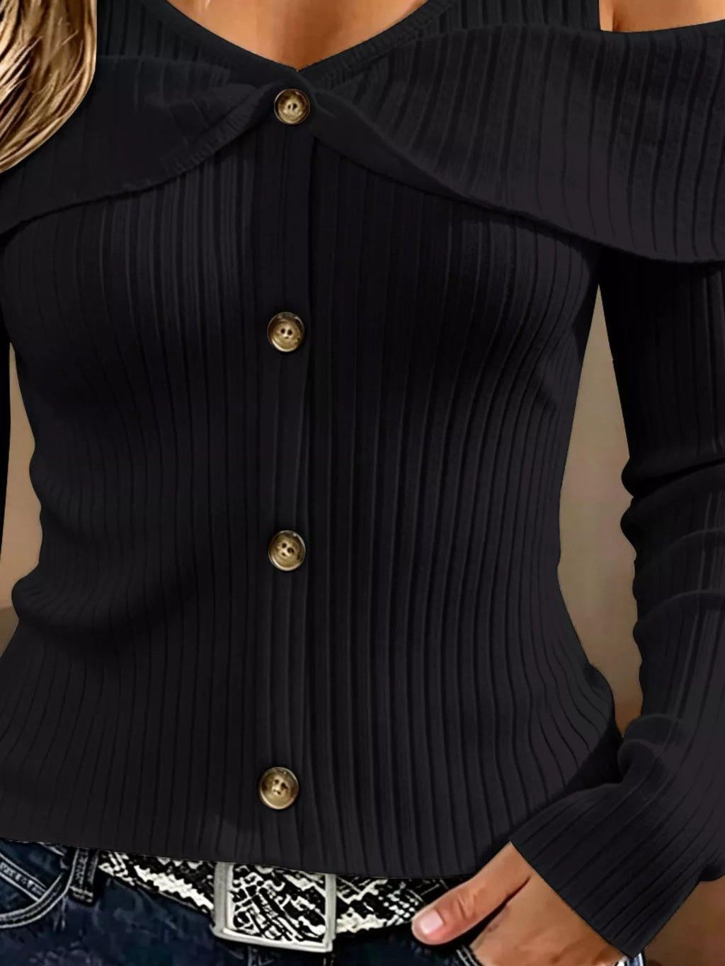 Cold Shoulder Ribbed Knit Top - Lilixa.store