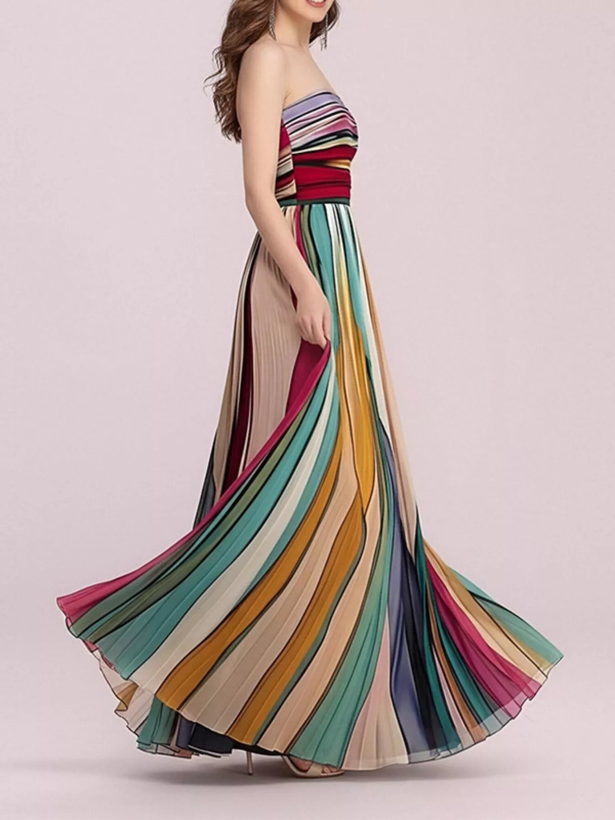 Striped Pleated Tube Maxi Dress - Lilixa.store