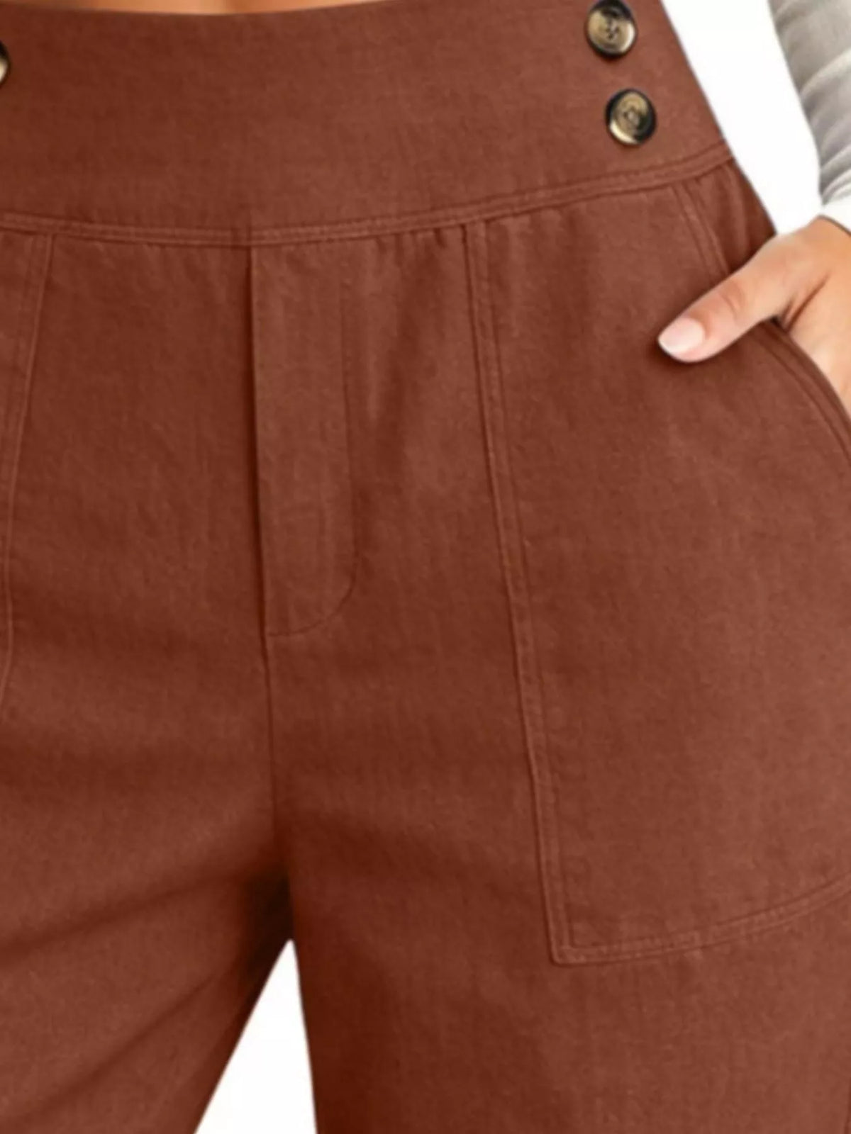 Full Size High-Waisted Button-Detail Cropped Pants Plus Size, view 5