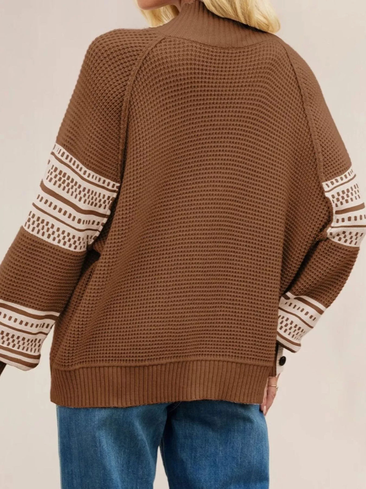 Waffle Knit Mock Neck Sweater - Lilixa.store