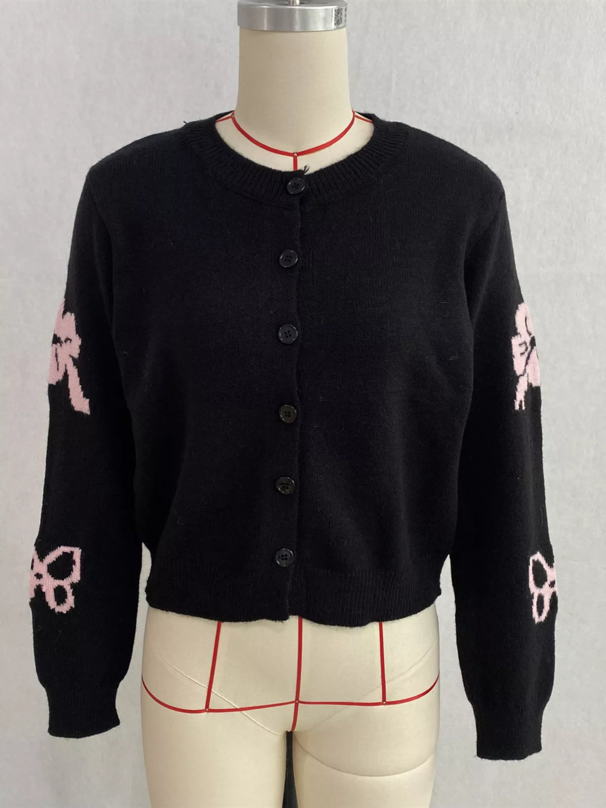 Floral Crew Neck Cropped Knit Cardigan, view 9