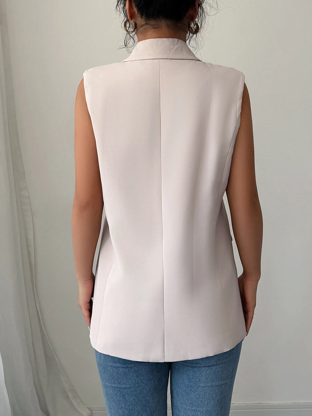 One Button V-Neck Blazer Vest Coat, view 3