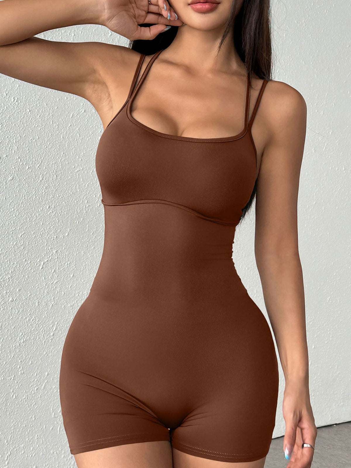 Double Spaghetti Strap Active Romper - Lilixa.store