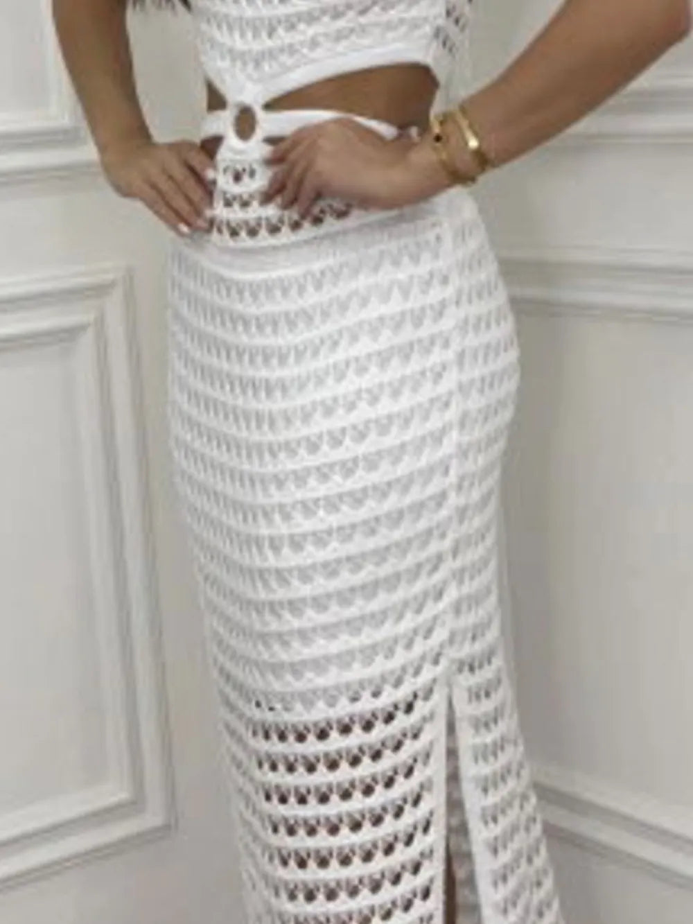 Cutout Slit Round Neck Sweater Dress, view 6