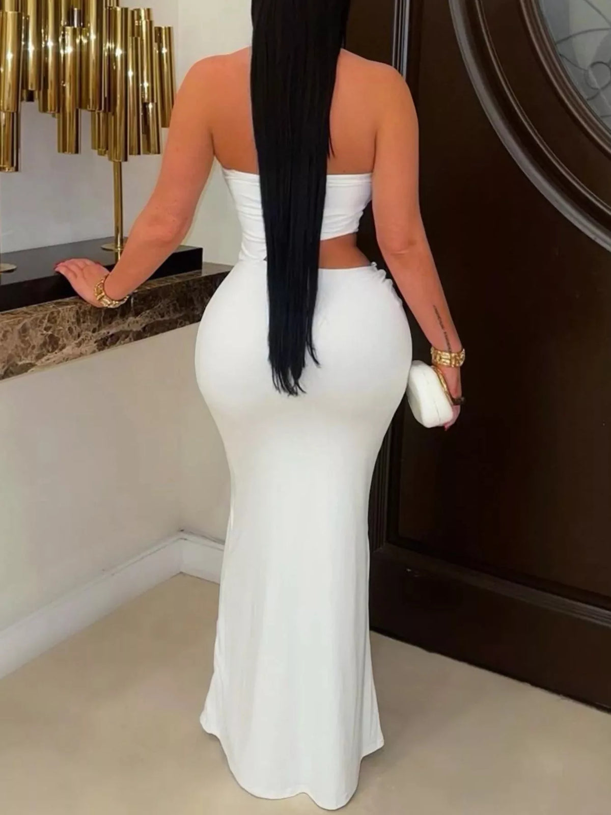 Strapless Cut-out Maxi Dress with Ruched Detail - Lilixa.store