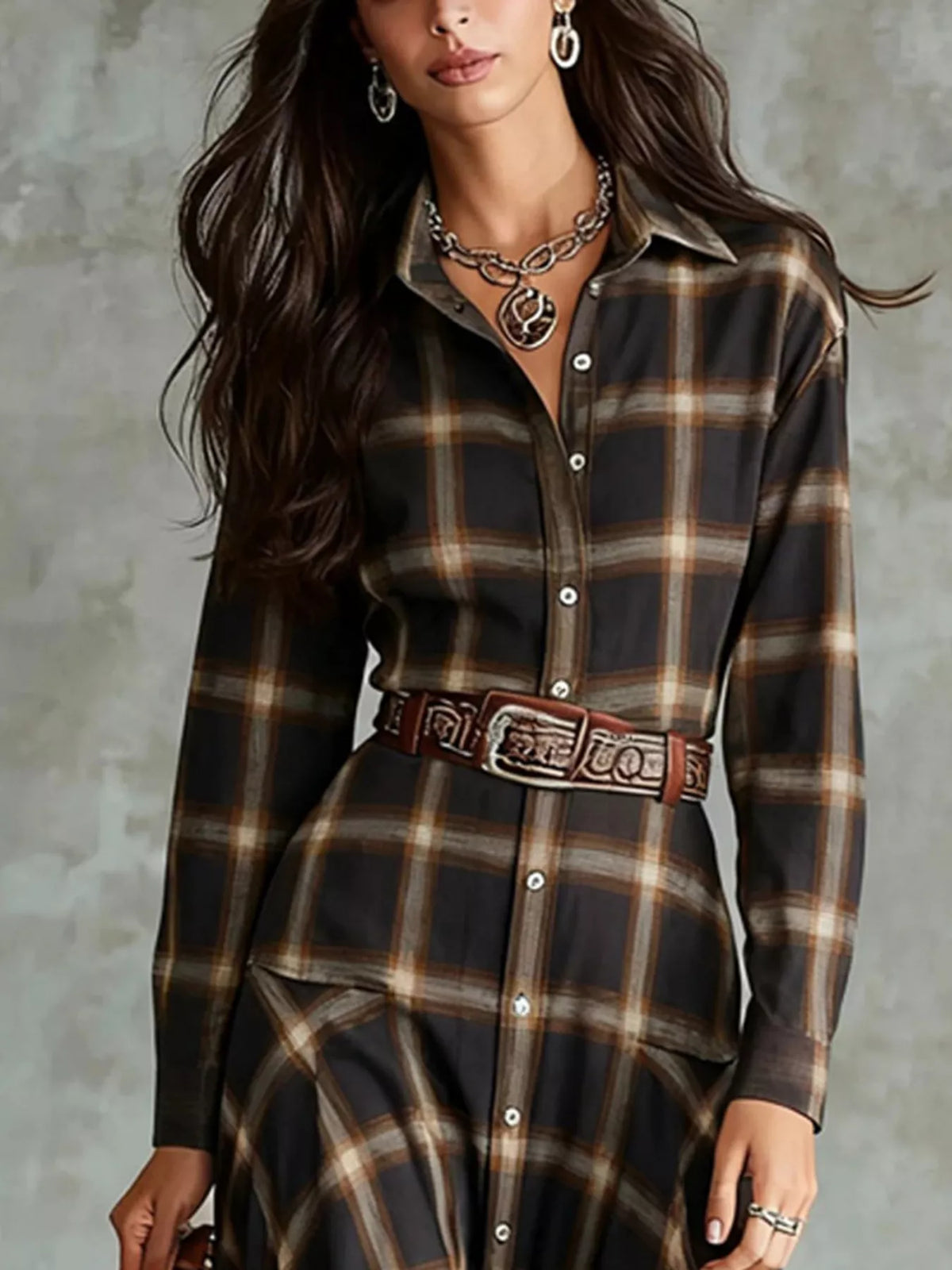 Plaid Button-Down Shirt Dress