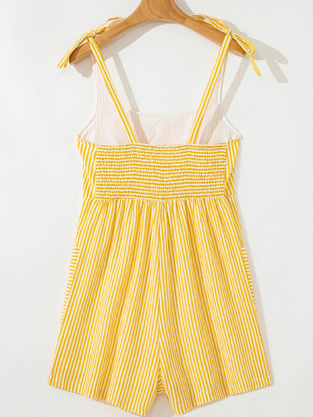Stripe Shoulder Tie Smocked Back Casual Romper - Lilixa.store
