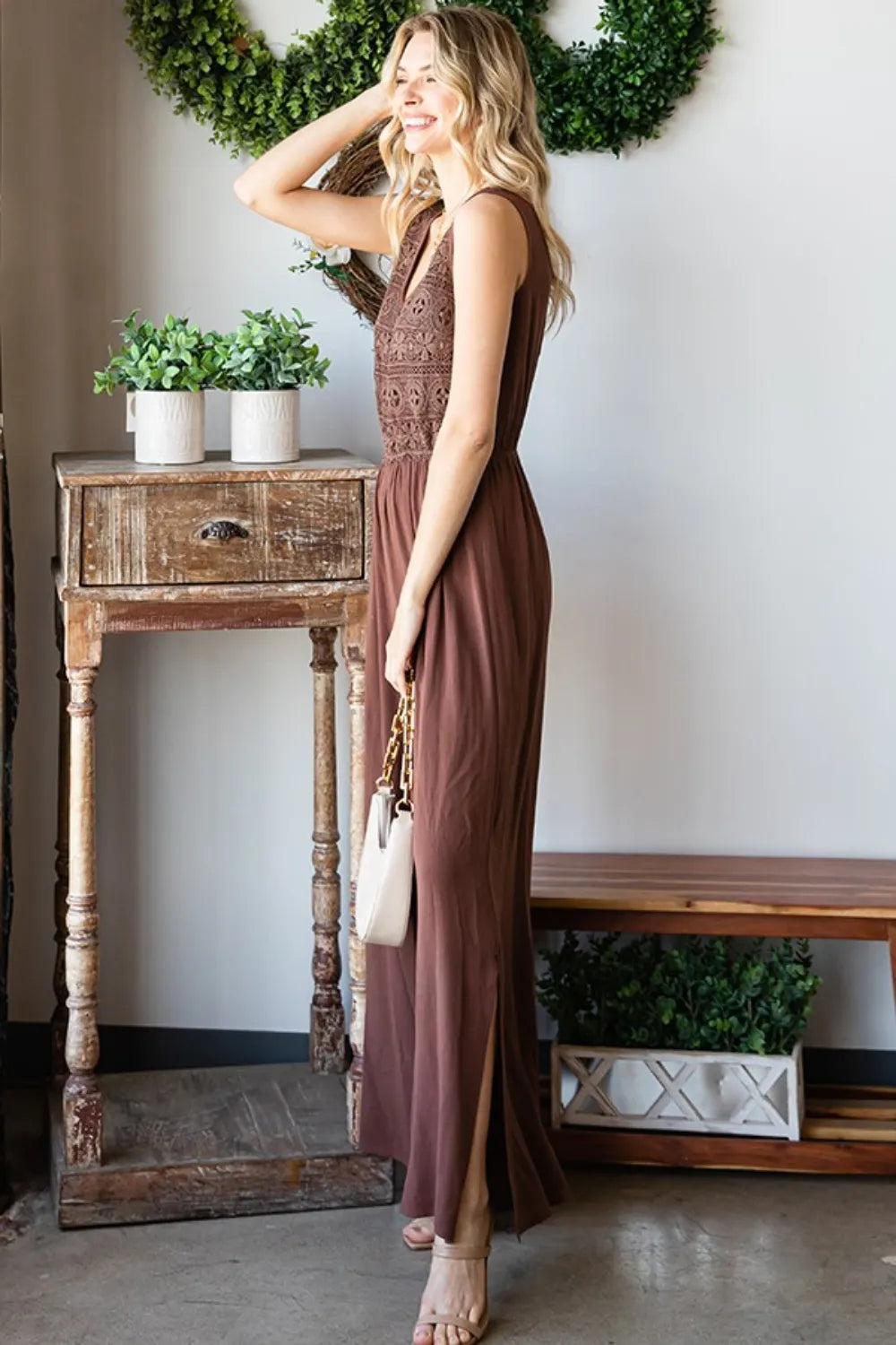 First Love Tie Back Sleeveless Slit Wide Leg Jumpsuit - Lilixa.store