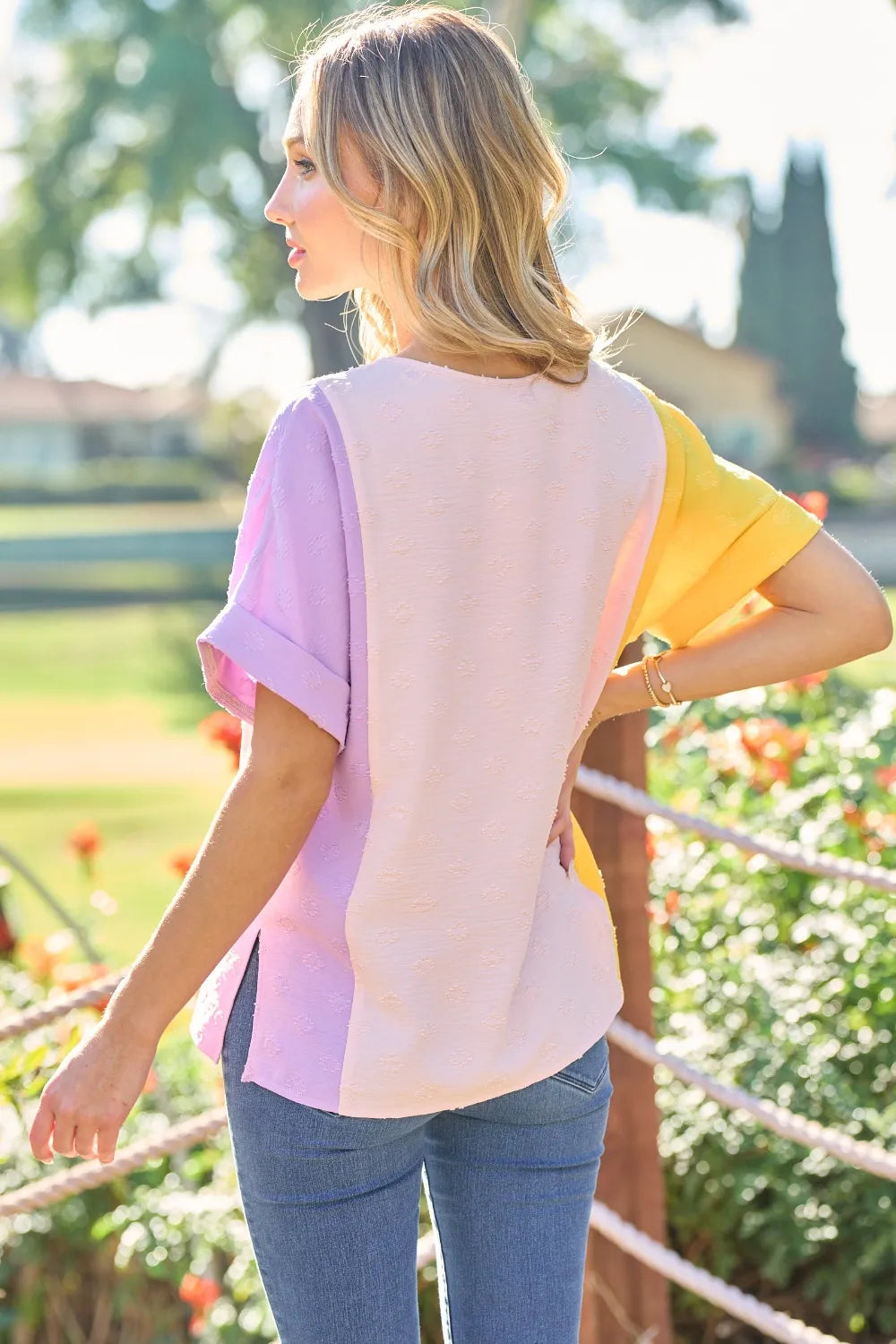 Hailey & Co Full Size Color Block Short Sleeve Top - Lilixa.store