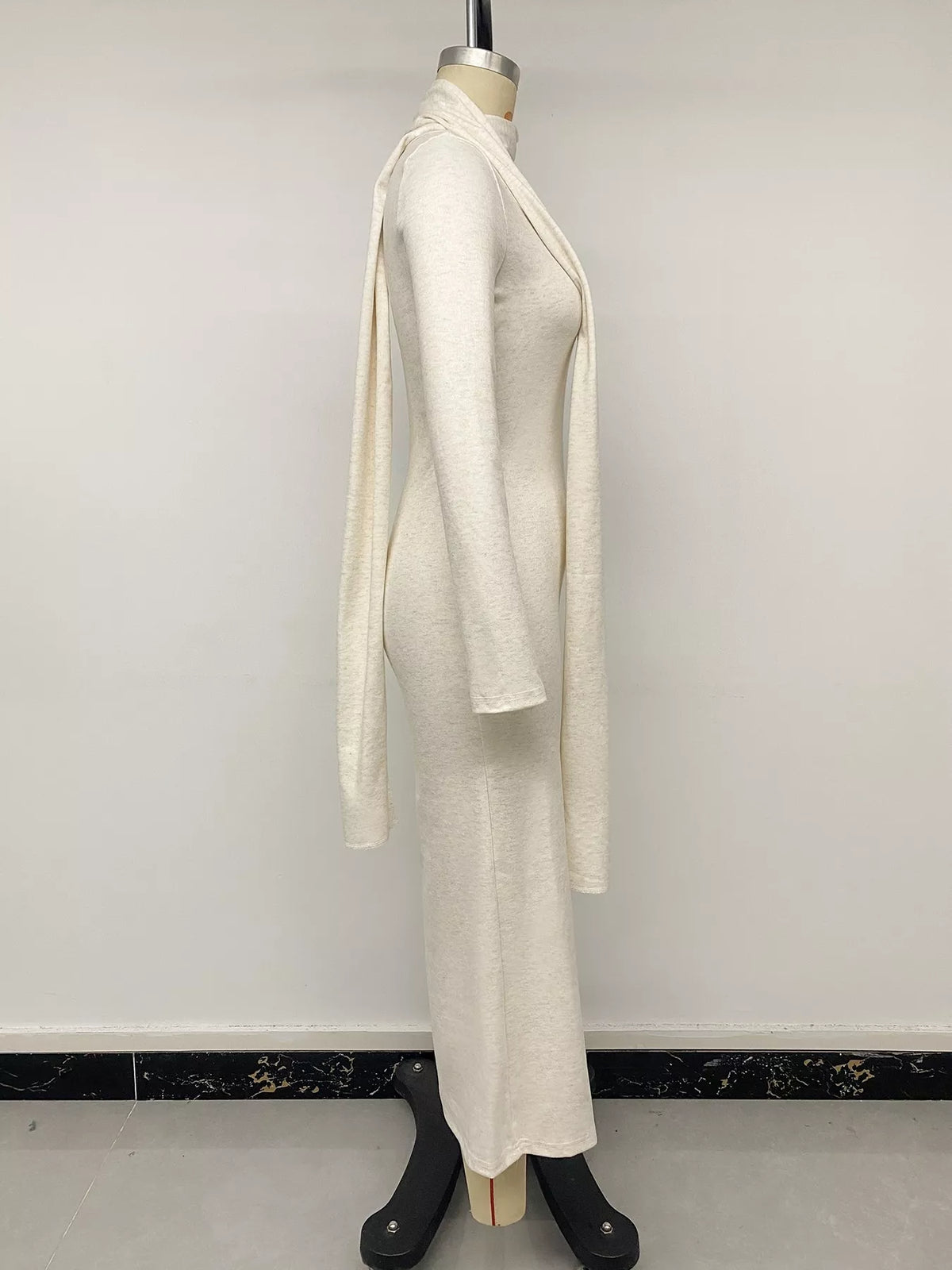 Round Neck Maxi Knit Dress with Matching Scarf - Lilixa.store