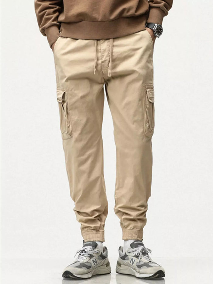 Men's Full Size Casual Cargo Pants with Drawstring Waist Plus Size in Khaki