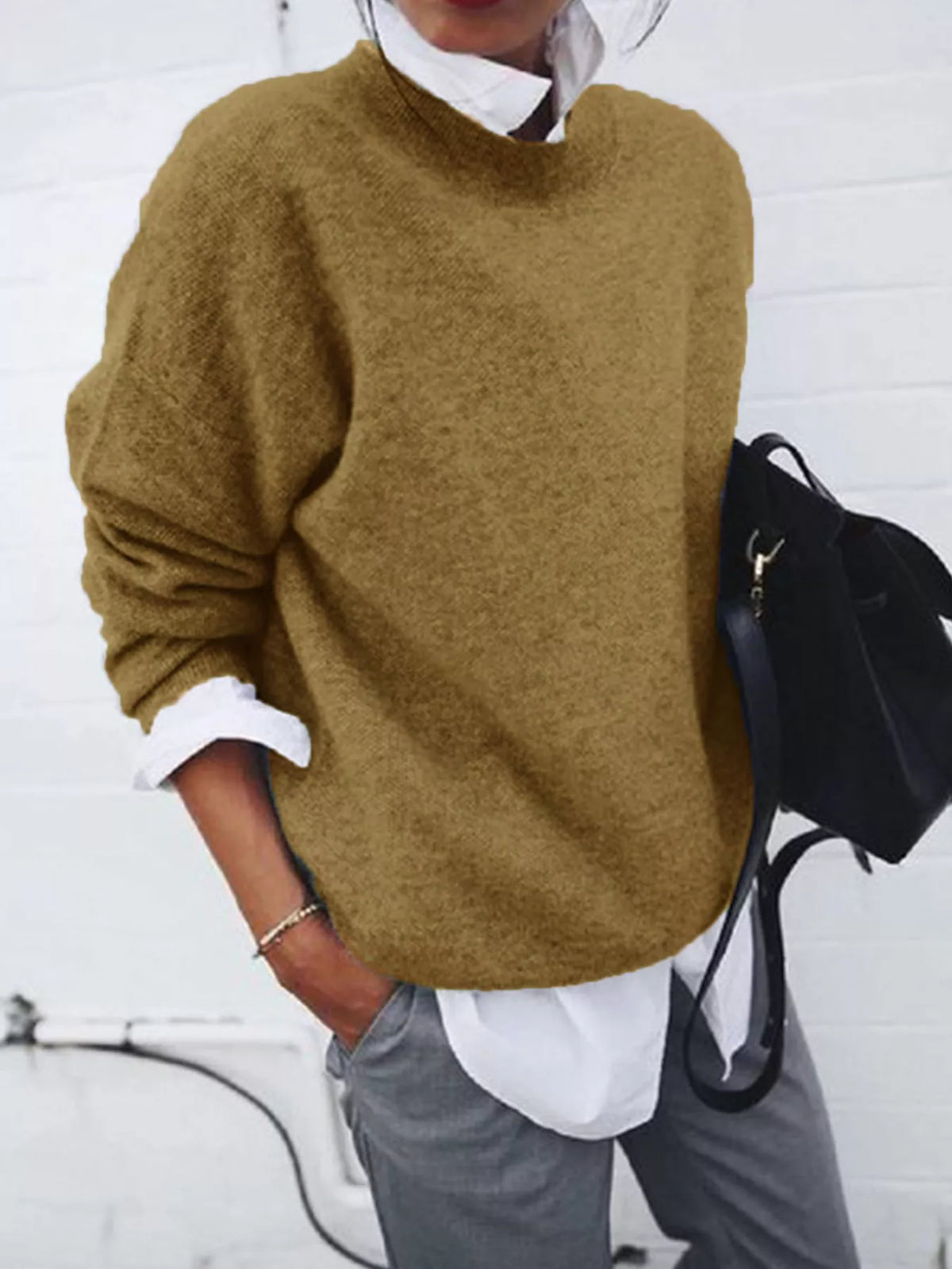 Full Size Round Neck Long Sleeve Sweater Plus Size - Lilixa.store