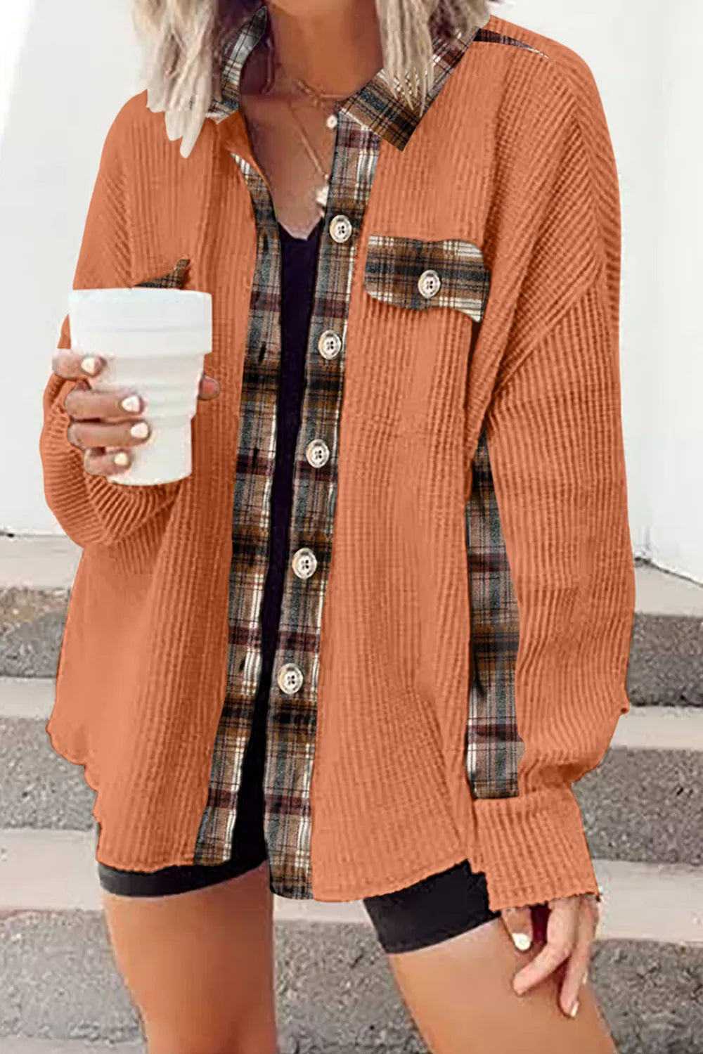 Plaid Button Down Collared Jacket, view 21