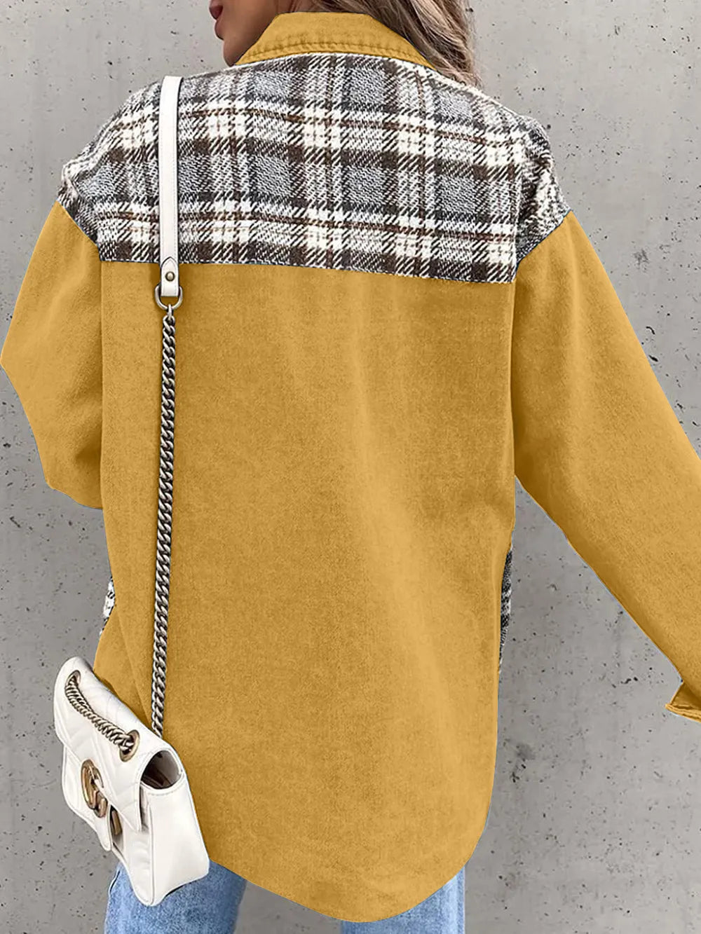 Plaid Button Up Dropped Shoulder Jacket, view 15