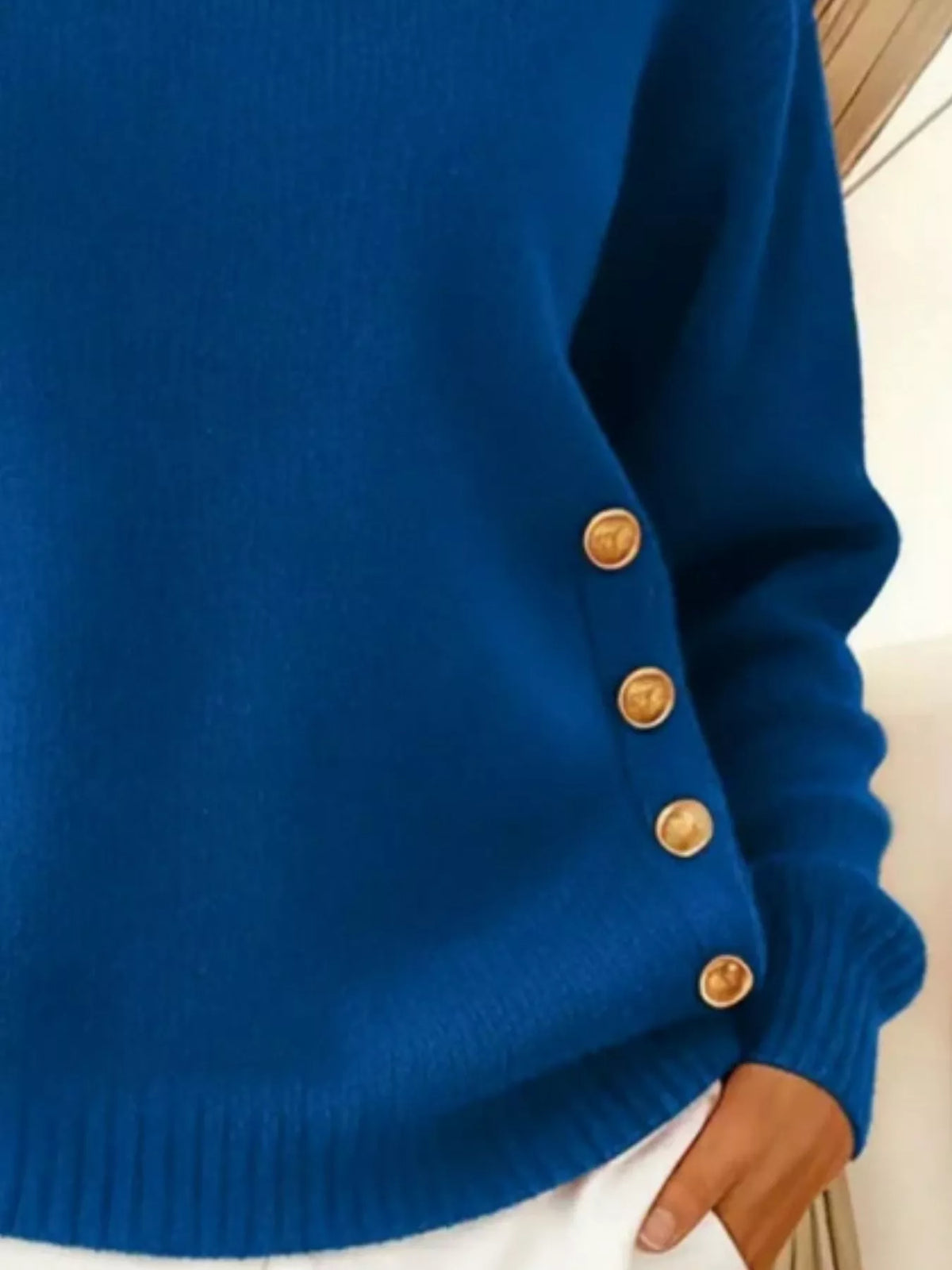 Full Size Decorative Button Dropped Shoulder Sweater Plus Size