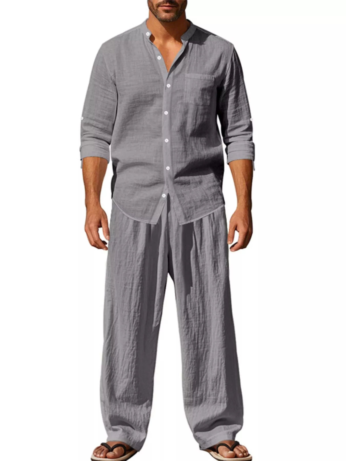 Men's Full Size Casual Button Up Shirt and Pants Plus Size - Lilixa.store