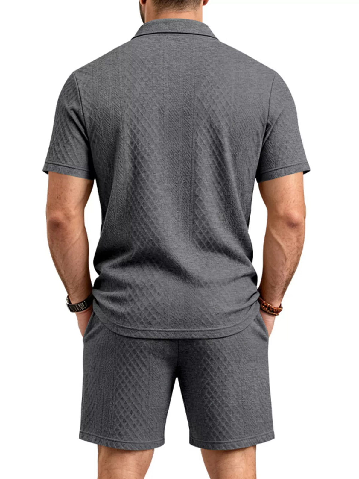 Men's Full Size Textured Short Sleeve Polo and Shorts Set Plus Size - Lilixa.store