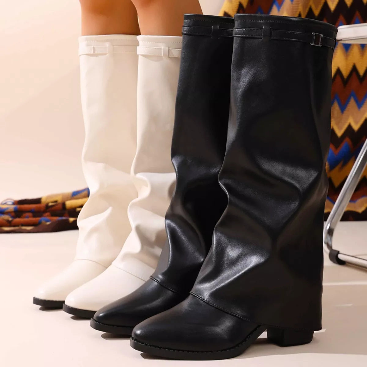 Point Toe Block Heels Boots - Lilixa.store