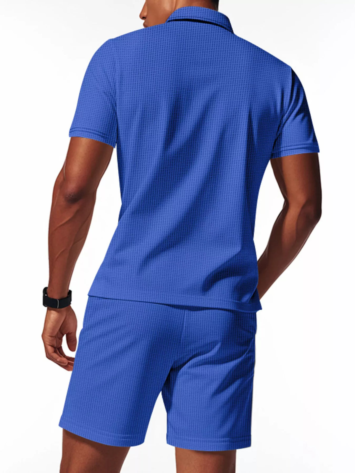 Men's Full Size Textured Short Sleeve Polo and Shorts Set Plus Size - Lilixa.store