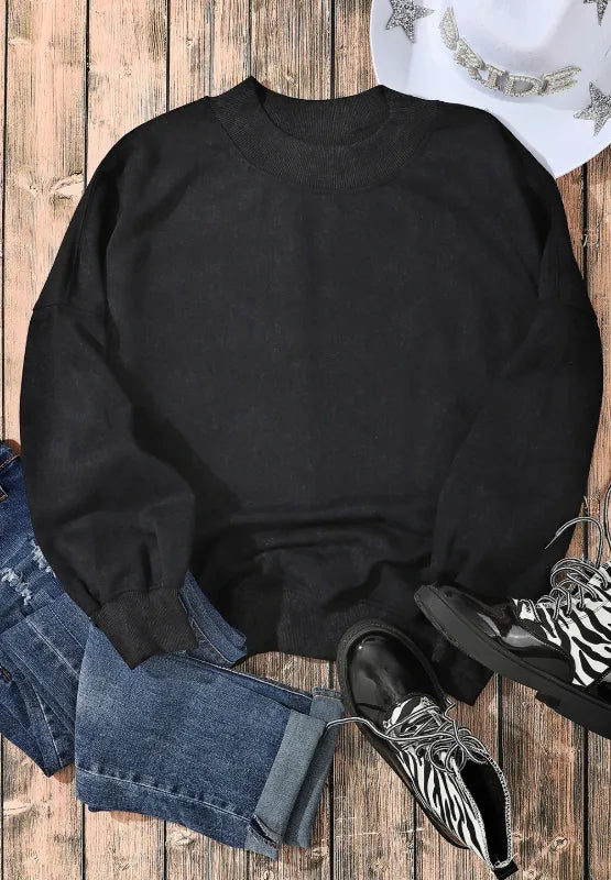Mock Neck Dropped Shoulder Sweatshirt - Lilixa.store