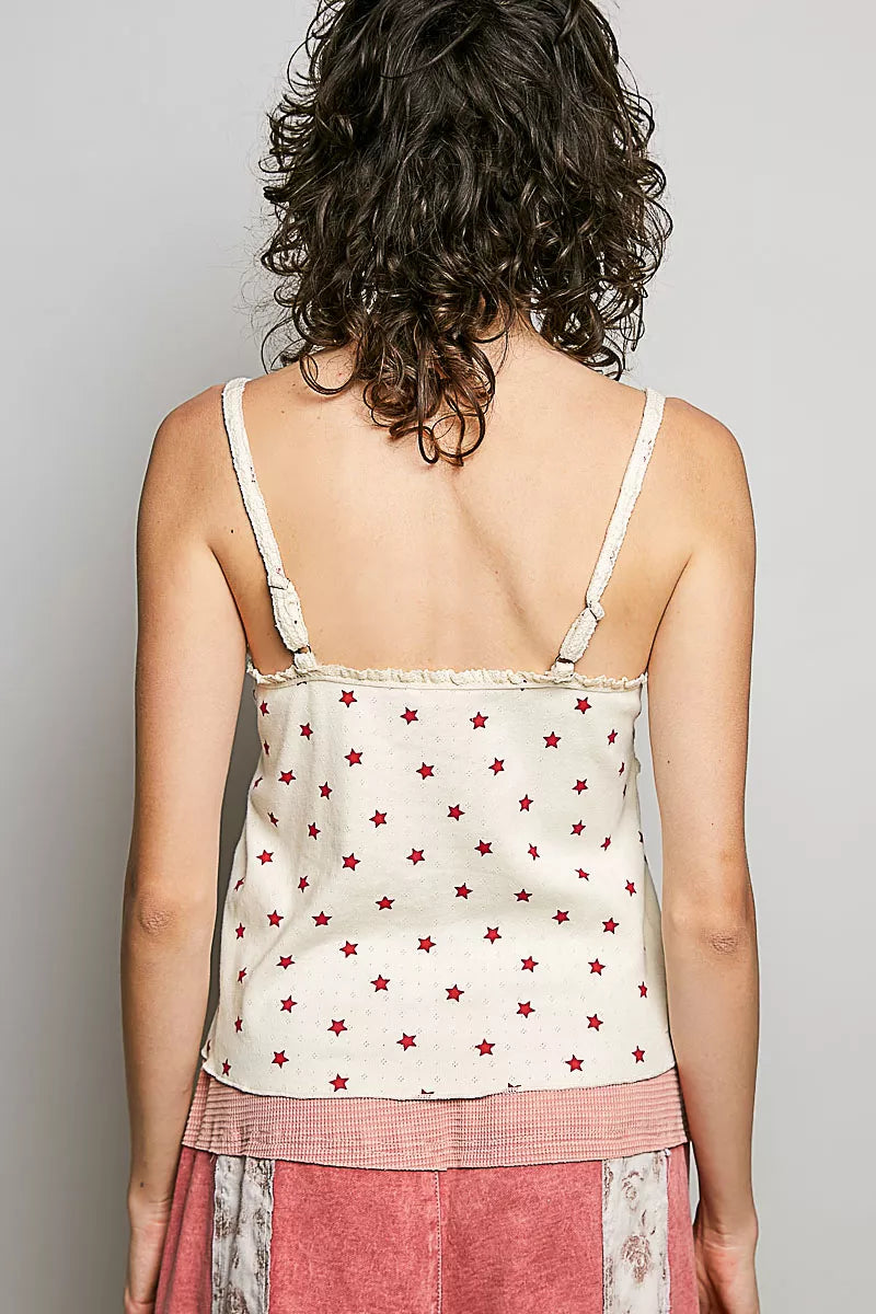 POL Star Printed Lightweight Ribbed Knit Cami - Lilixa.store