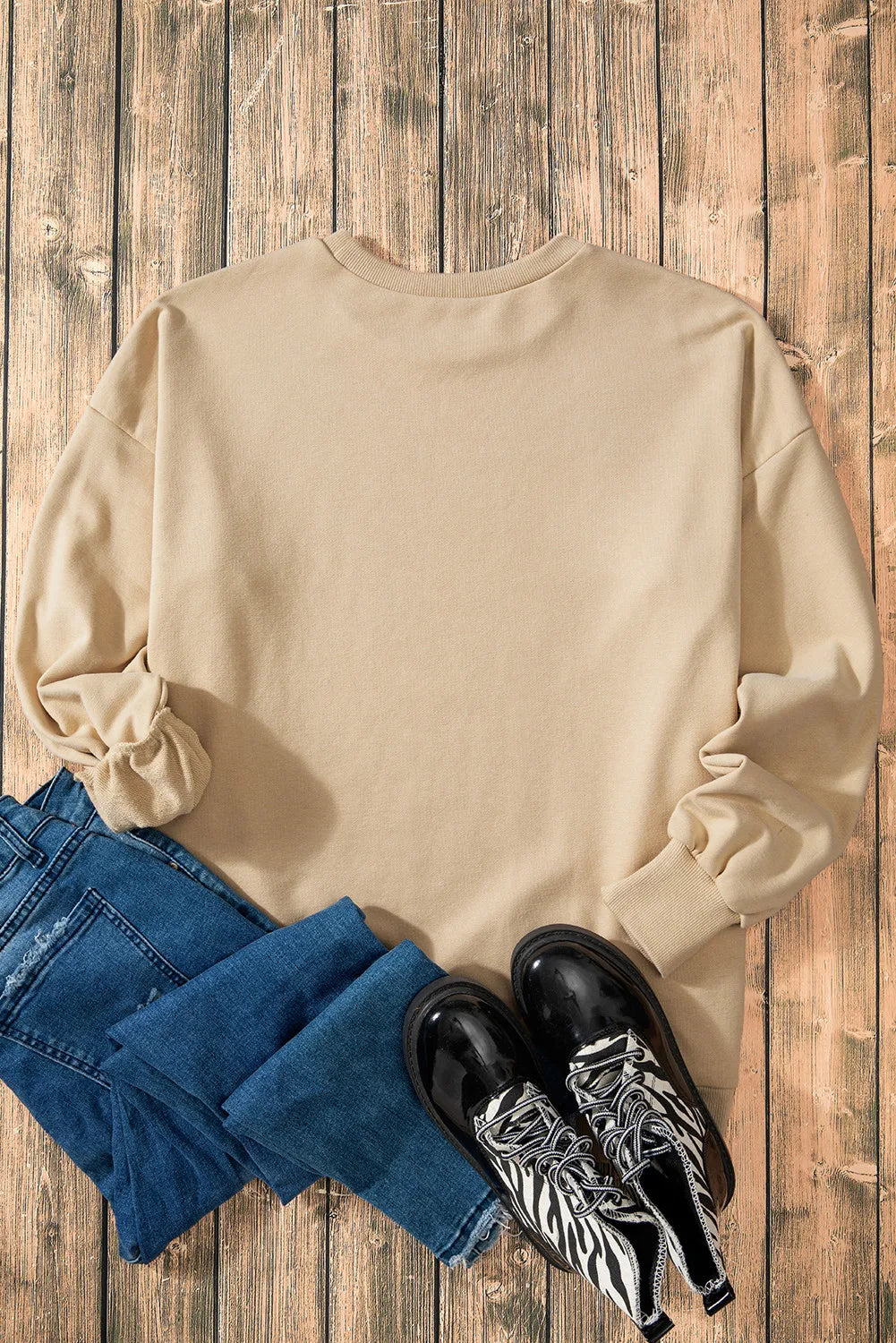 High-Low Round Neck Long Sleeve Sweatshirt - Lilixa.store