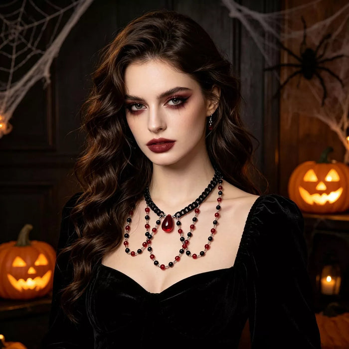 Gothic Vampire Beaded Teardrop Necklace - Lilixa.store