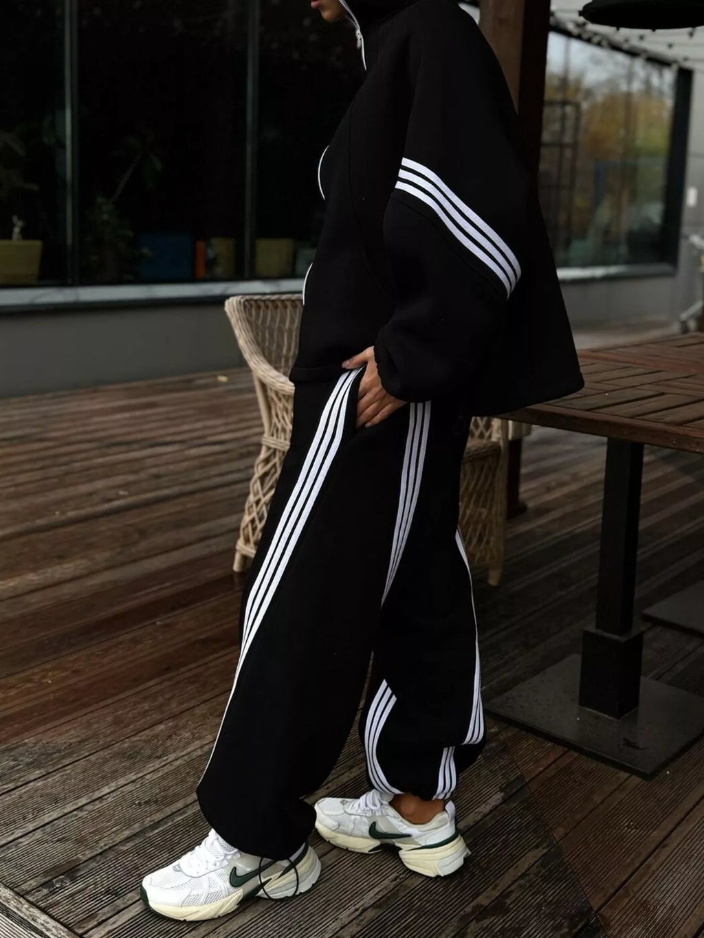 Contrast Striped Zip Up Top and Pants Set - Lilixa.store