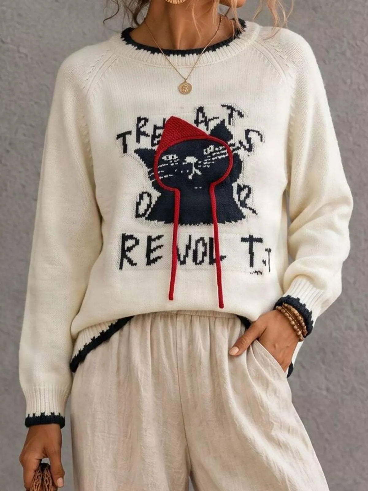 Cat Raglan Sleeve Sweater