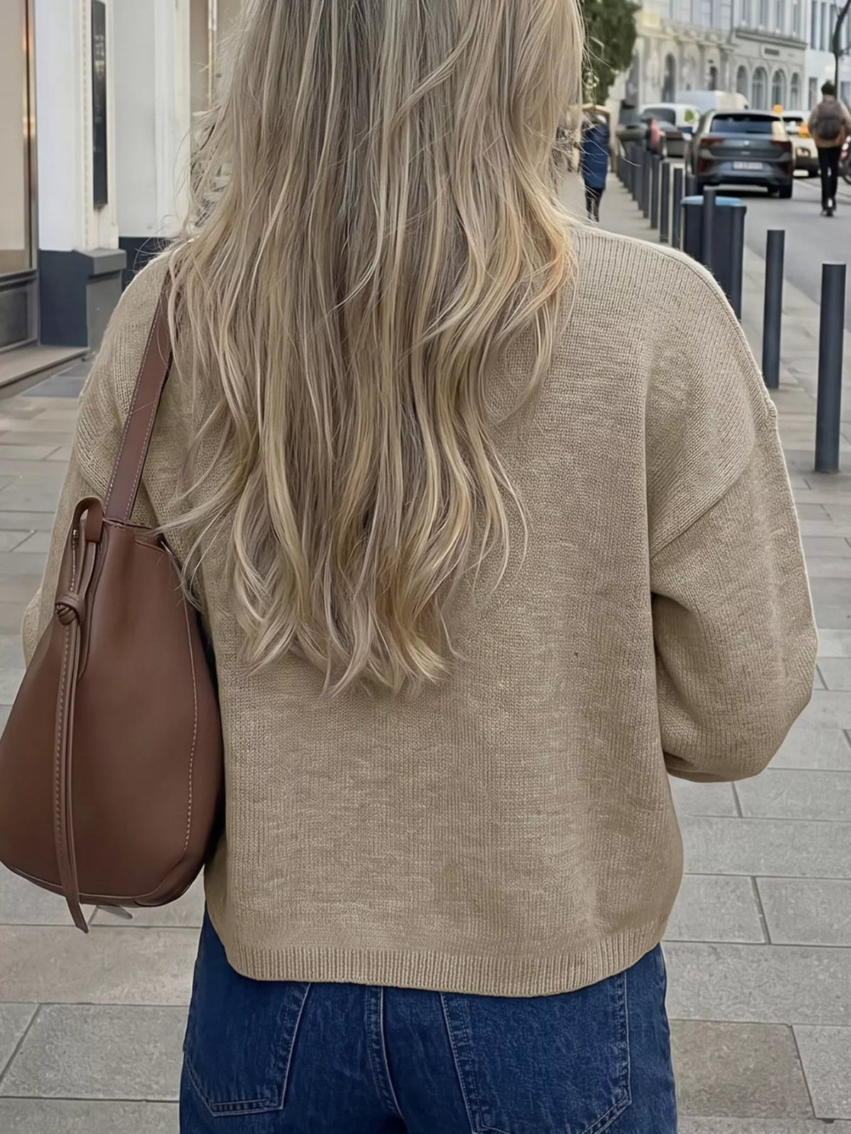 Open-Front Knit Cardigan in Khaki, view 5