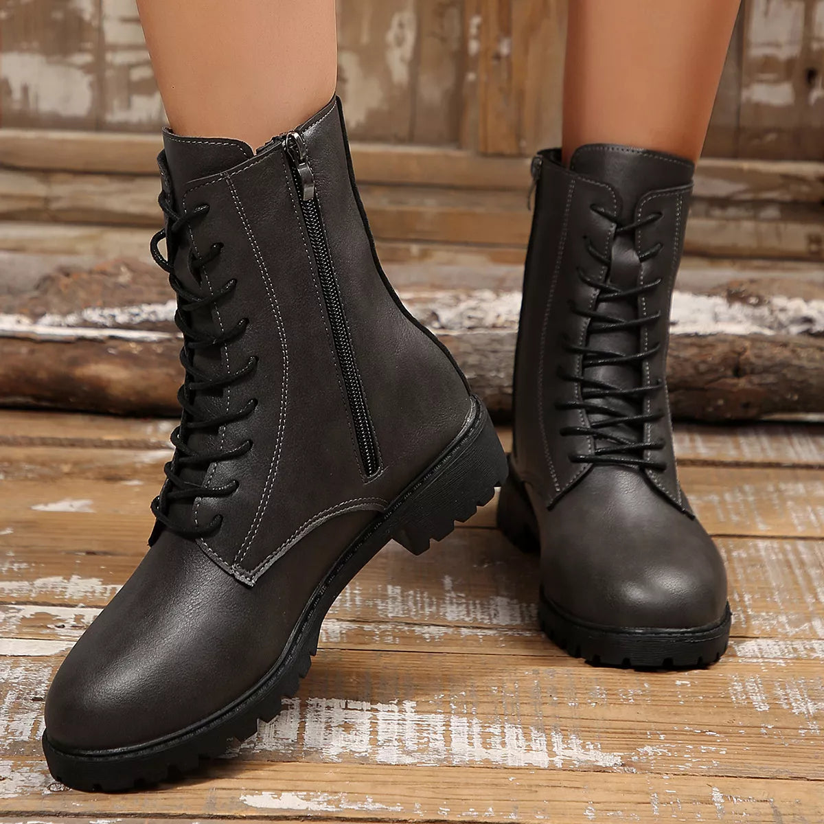 Round Toe Lace Up Boots